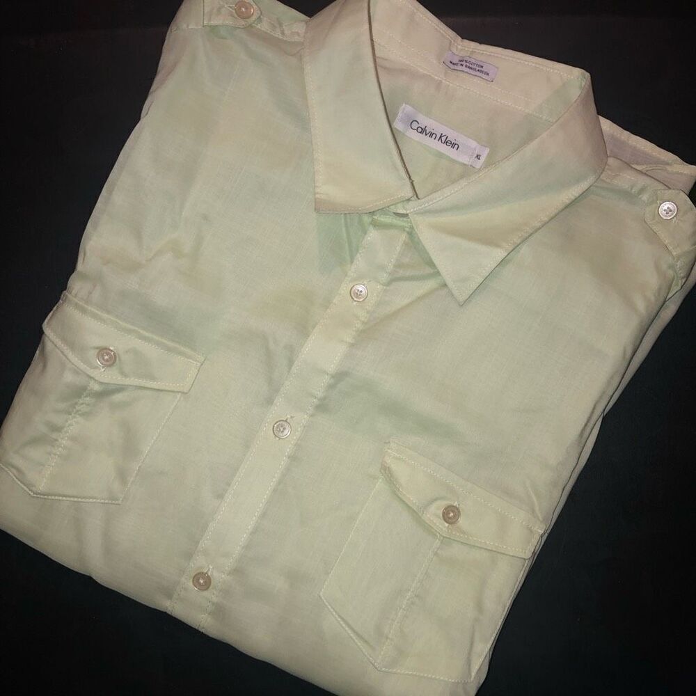 Calvin Klein Short Sleeve Dress Shirt | Bright Green | Men’s XL